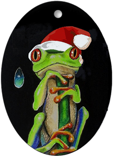 Frog In Santa Hat Oval Ornament - Red Eyed Tree Frog Rectangle Magnet (350x350), Png Download