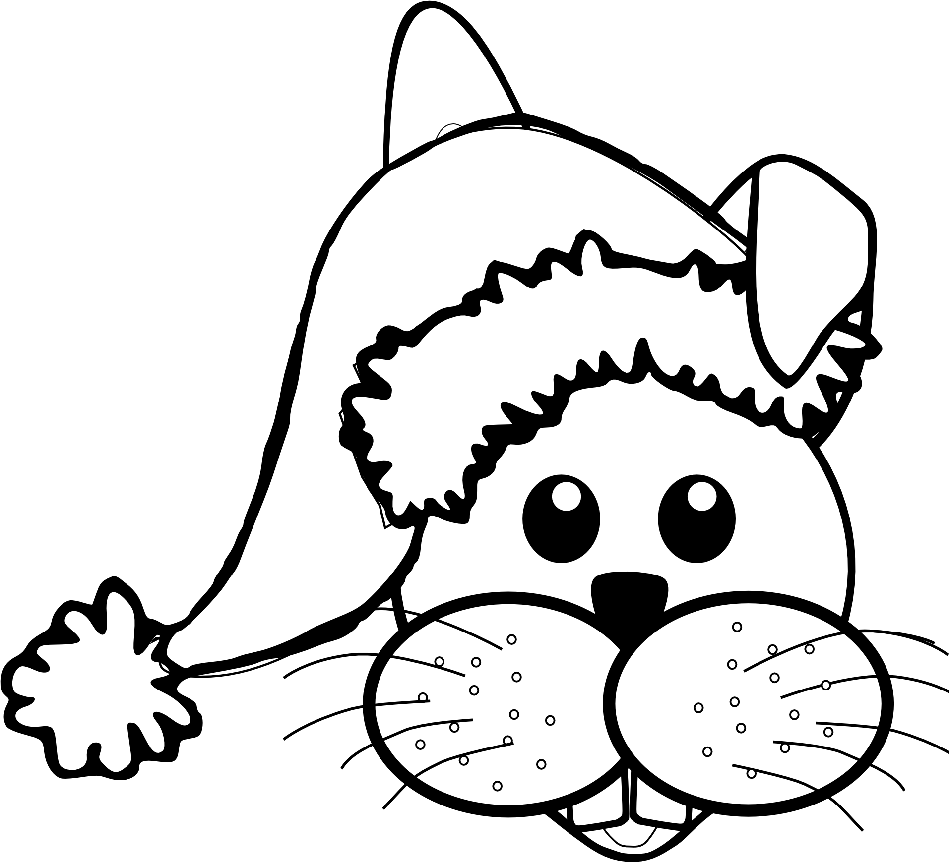 Drawn Santa Hat Black And White - Rabbit Face Cartoon Black And White (1979x1919), Png Download