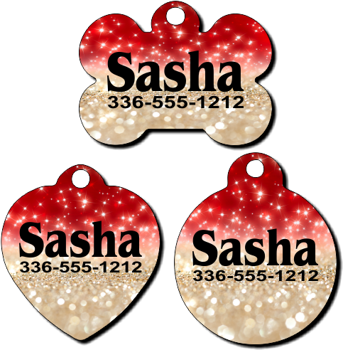 Personalized Red And Gold Sparkles Background Pet Tag - Glitter Throw Pillow Case Red Sparkling Glitter Home (500x500), Png Download