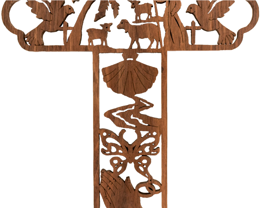 Scroll Saw Cross Religious Scene (1050x675), Png Download