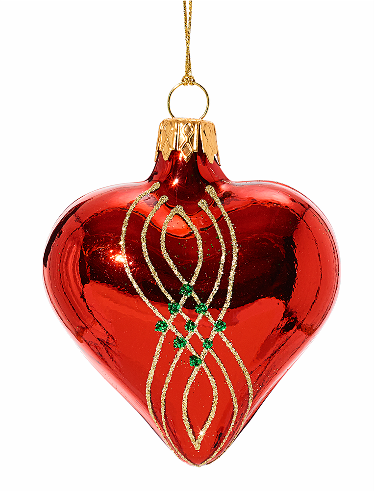 Heart Red With Golden And Green Decor - Christmas Ornament (1000x1000), Png Download