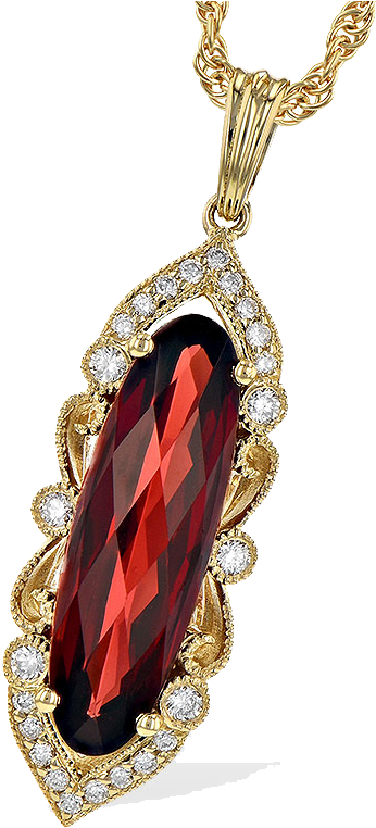 Necklace Garnet & Diamonds Filigree In 14k Yellow - Pendant (1200x800), Png Download