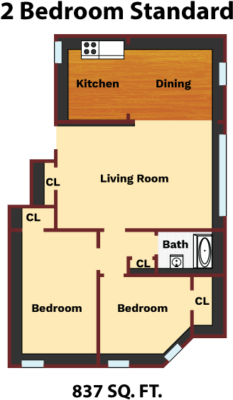 2 Bedroom Standard Layout - Standard Room Layout (600x600), Png Download