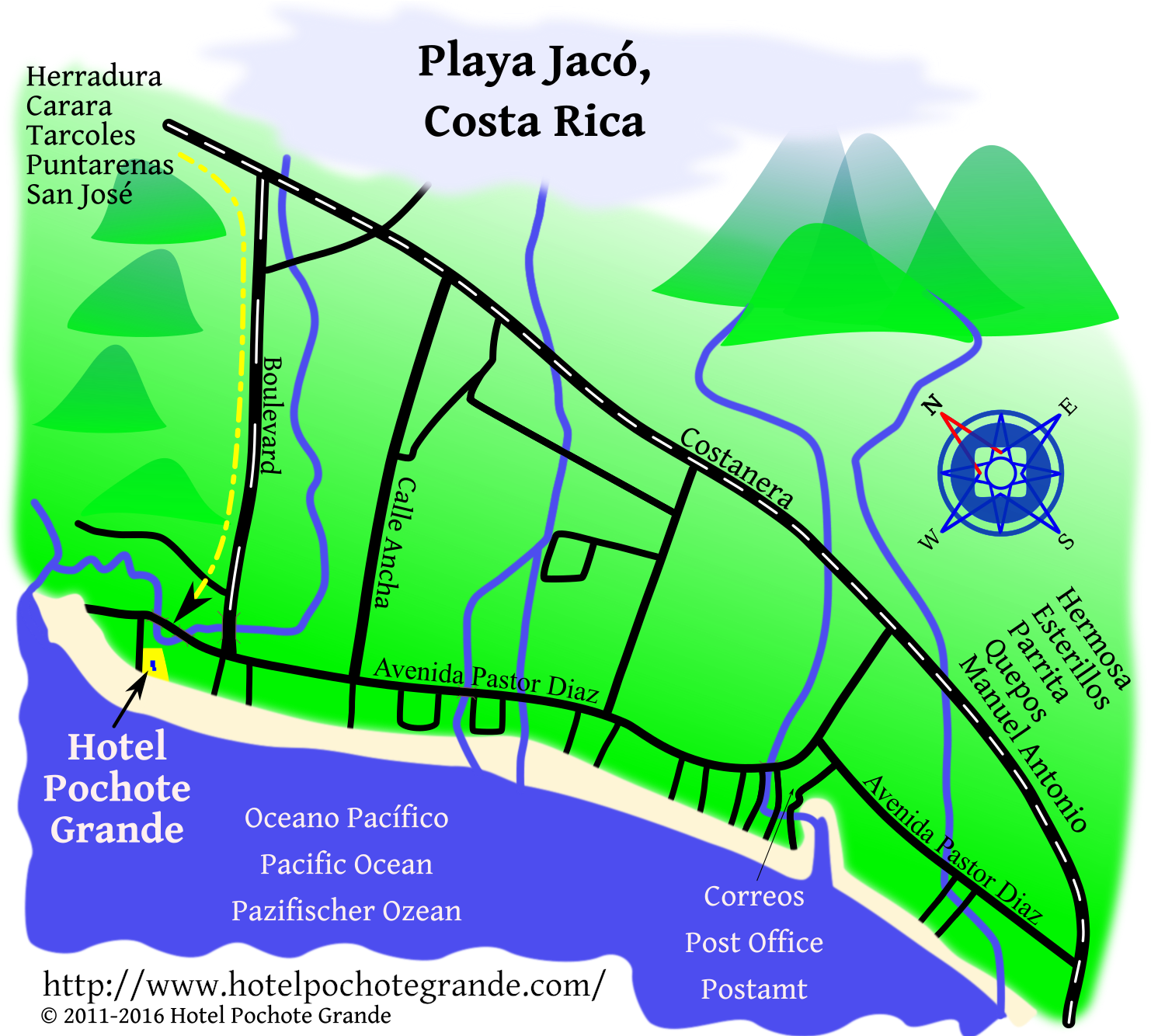 Map Of Jaco Beach - Map (1777x1333), Png Download