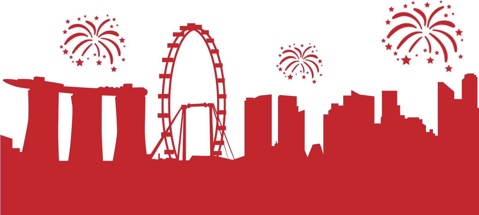 Singapore Ndp Skyline - Singapore Skyline On Transparent (1600x731), Png Download