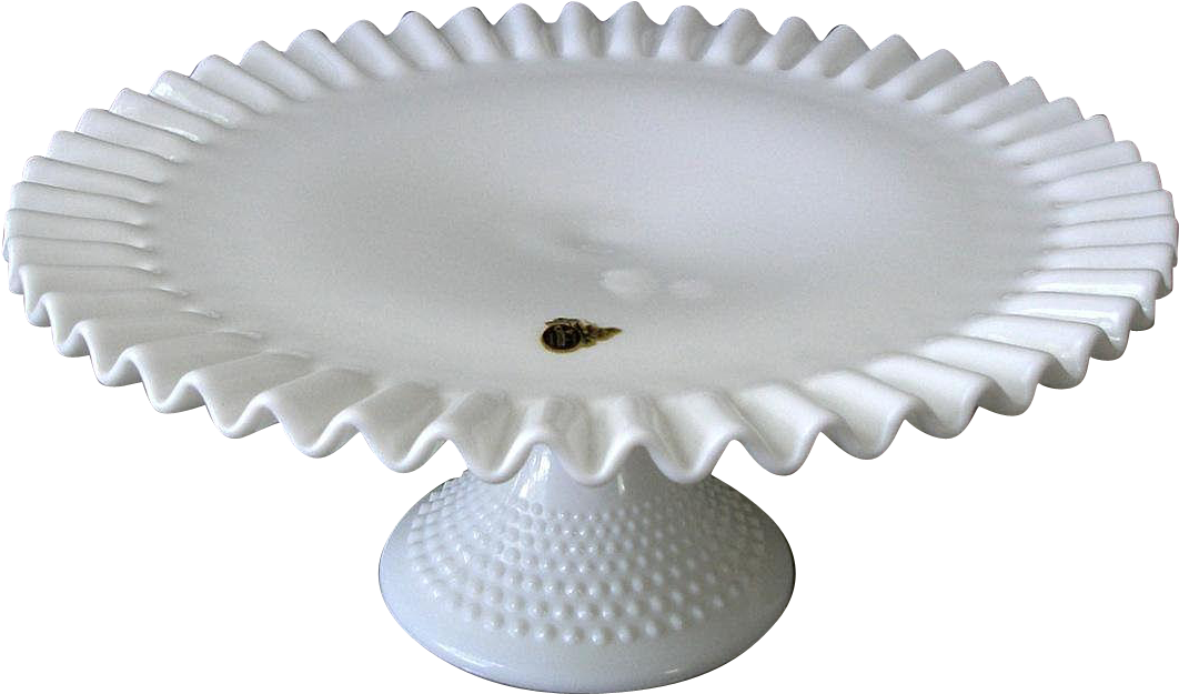 Fenton White Milk Glass Hobnail Cake Plate Ruffled - Ceramic (1061x1061), Png Download