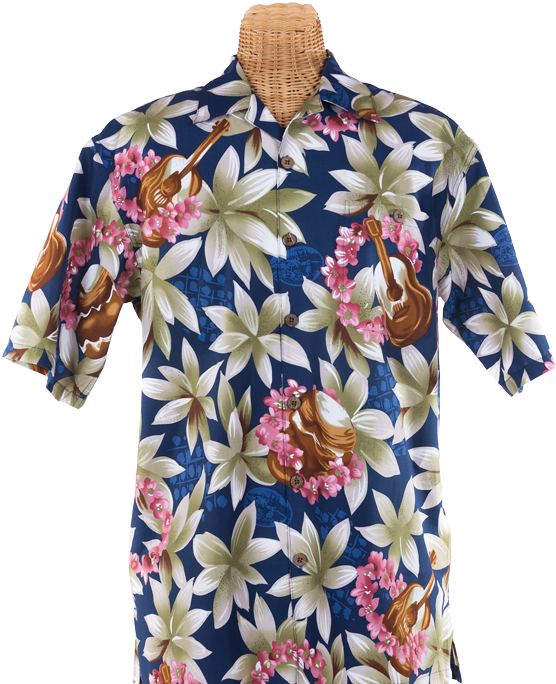 Newt's Retro-print Aloha Shirt With The Ukulele Design - Bowling Shirt (560x720), Png Download