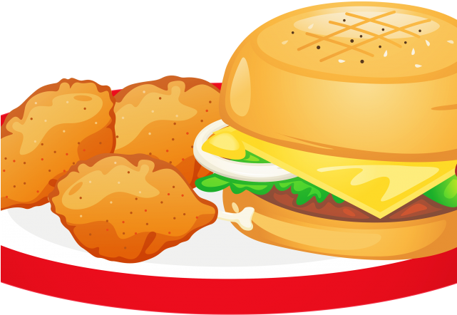 Burger Clipart Fast Food - Plate Of Food Clipart Png (640x480), Png Download