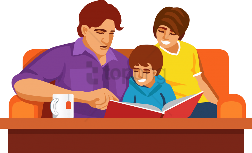 Free Png Download Family Reading Together Cartoon Png - Family Reading Books Cartoon (850x518), Png Download