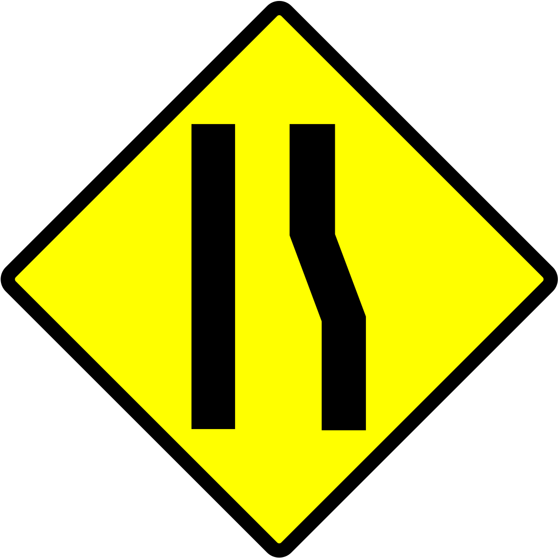 Indonesia New Road Sign 1p - Reduction In Lanes Sign (1141x1179), Png Download
