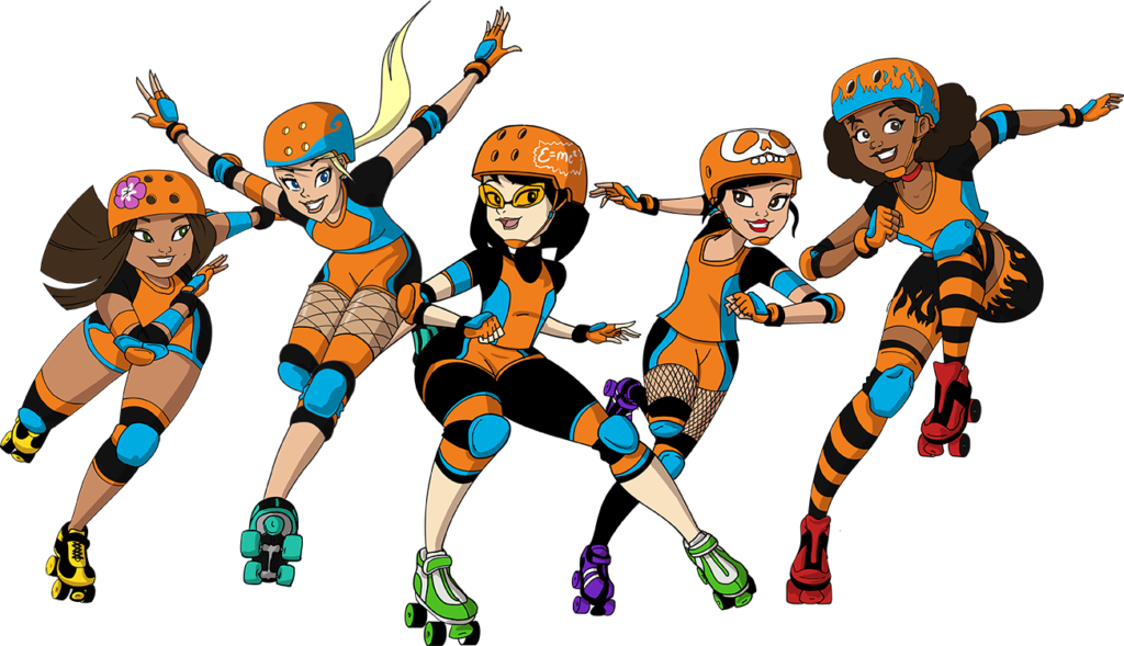 Pi'ilani Pow ™ - Cartoon Roller Derby Skaters (1024x589), Png Download