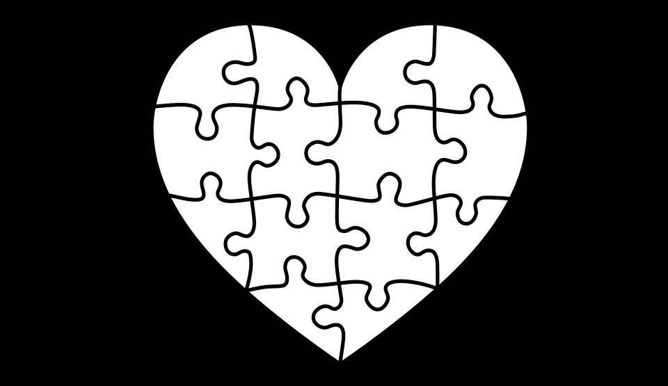 Heart, Puzzle, Portrait, Emotion, Joining Together - Heart Puzzle Cut Out (960x555), Png Download