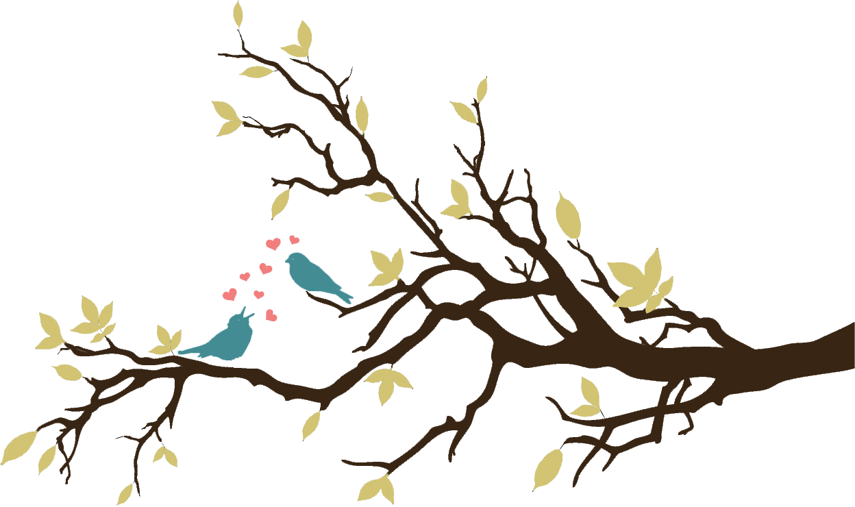 Love Birds On A Branch - Free Hand Wall Painting Designs (1248x740), Png Download