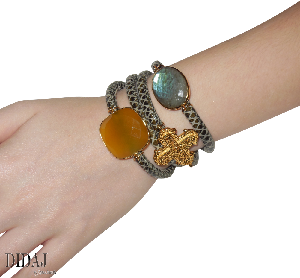 Didaj Olive Green Snake Italian Wrap Leather Bracelet (1000x1000), Png Download