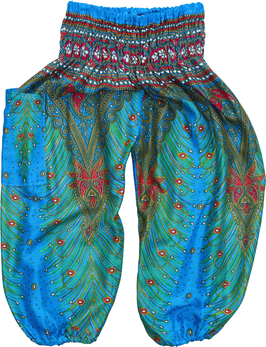 Blue Peacock Kids Harem Pants - Board Short (1000x1500), Png Download