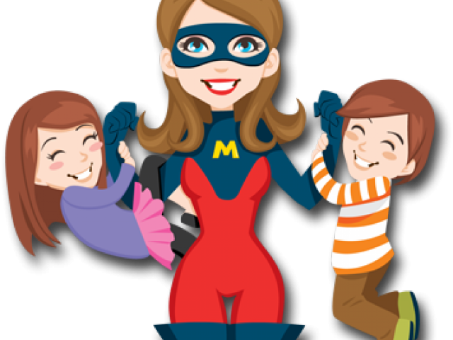 Mommy Clipart Superwoman - Single Mom Family Cartoon (640x480), Png Download
