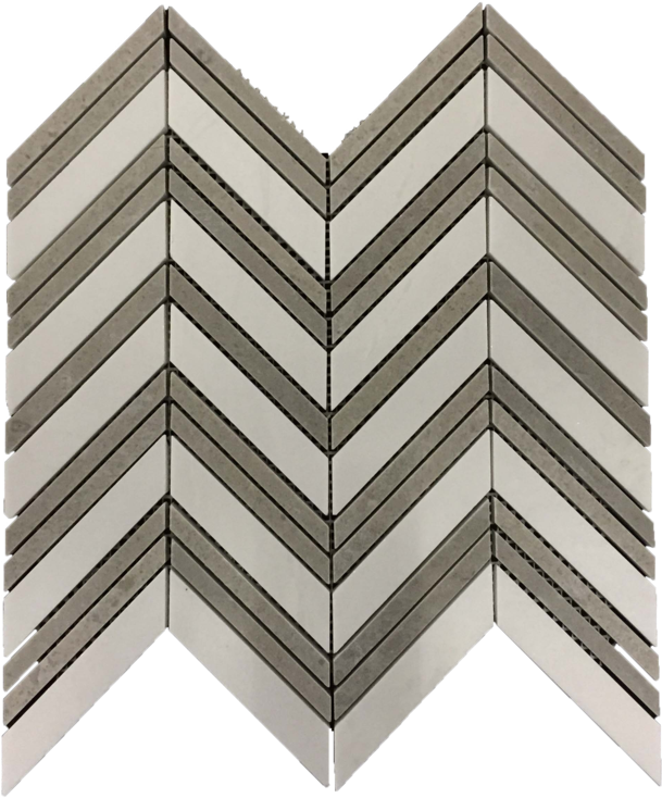 White Thassos Chevron With Sand Dollar Strips Mosaic - Tile (640x753), Png Download