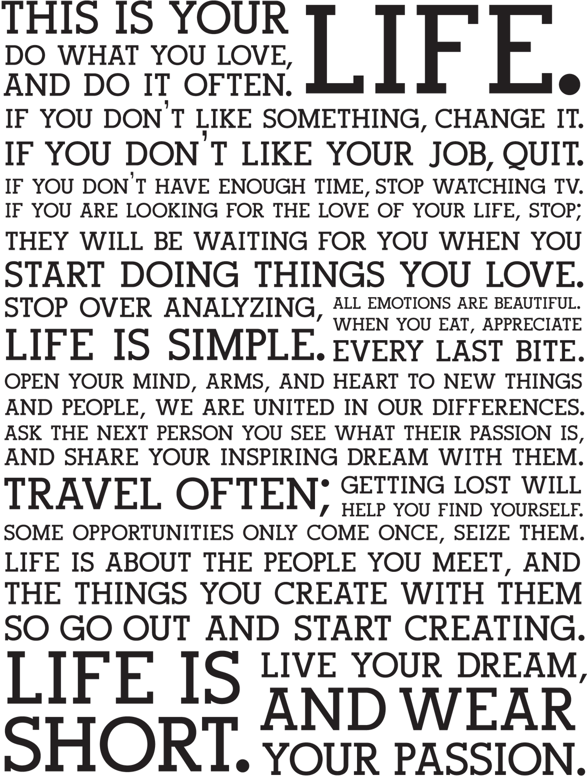 Life Changing Quotes - Life Do What You Love (1174x1600), Png Download