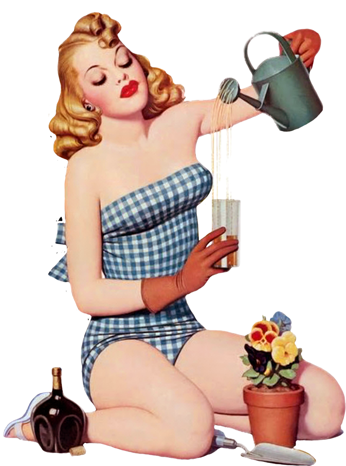 Vintage Clipart Of Garden Girl - Pin Up Garden (945x1038), Png Download