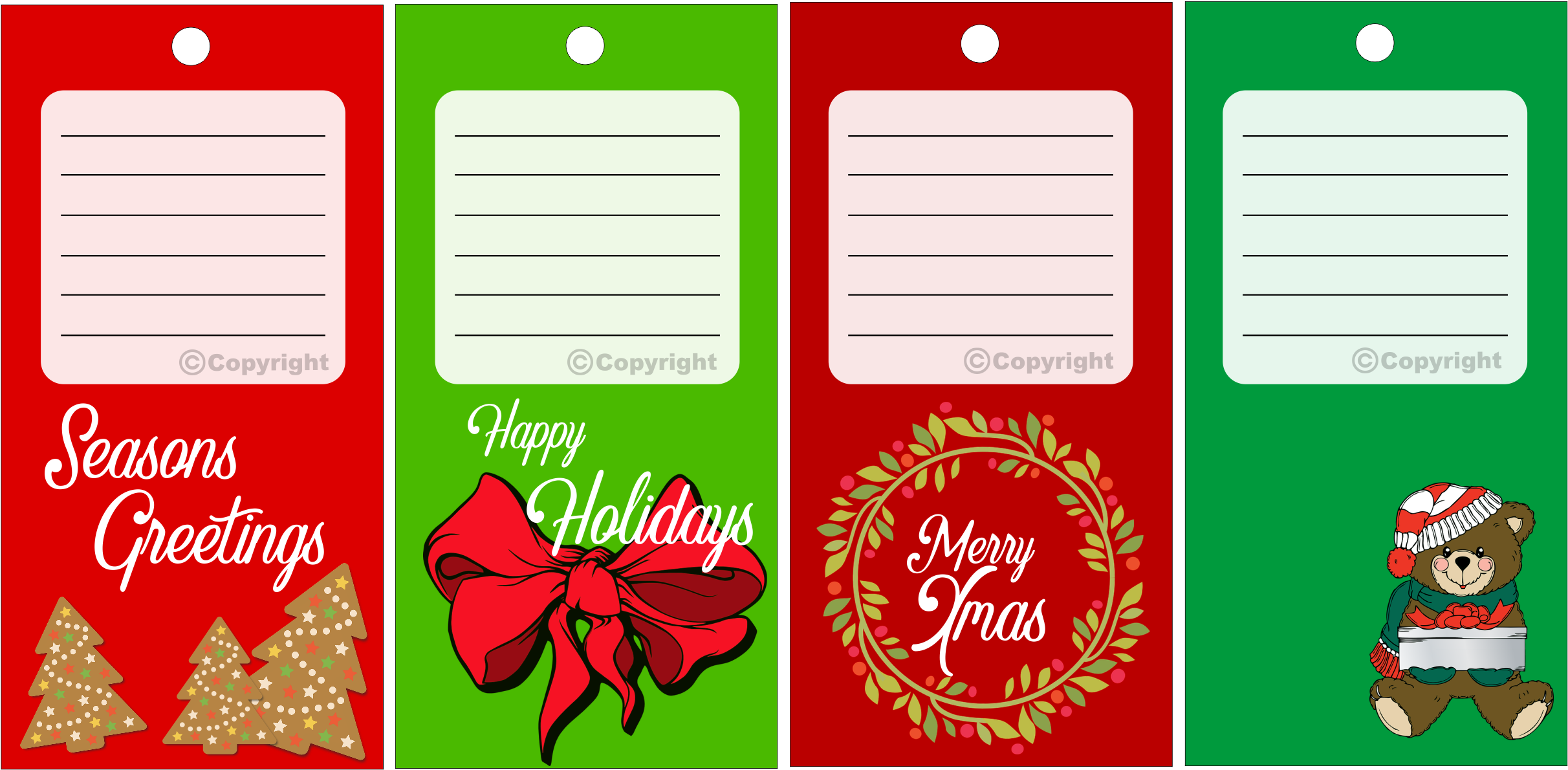 Xmas Gift Tag Set - Christmas Teddy Bear Clip Art (2431x1212), Png Download