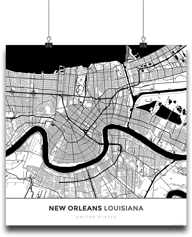 Premium Map Poster Of New Orleans Louisiana - New Orleans (683x1024), Png Download