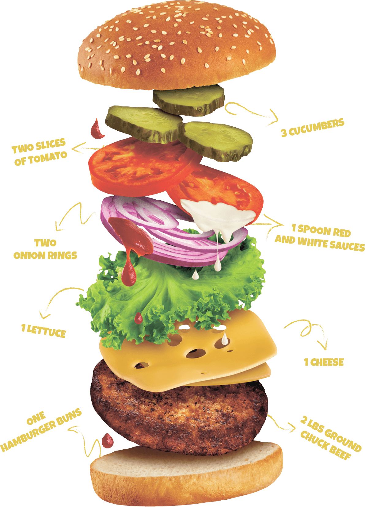 Best Burger - Hamburger Flying Ingredients (1191x1653), Png Download