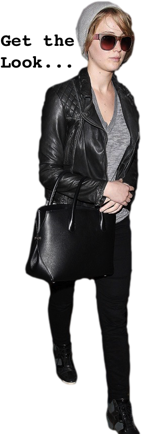 Jennifer Lawrence - Leather Jacket (592x888), Png Download