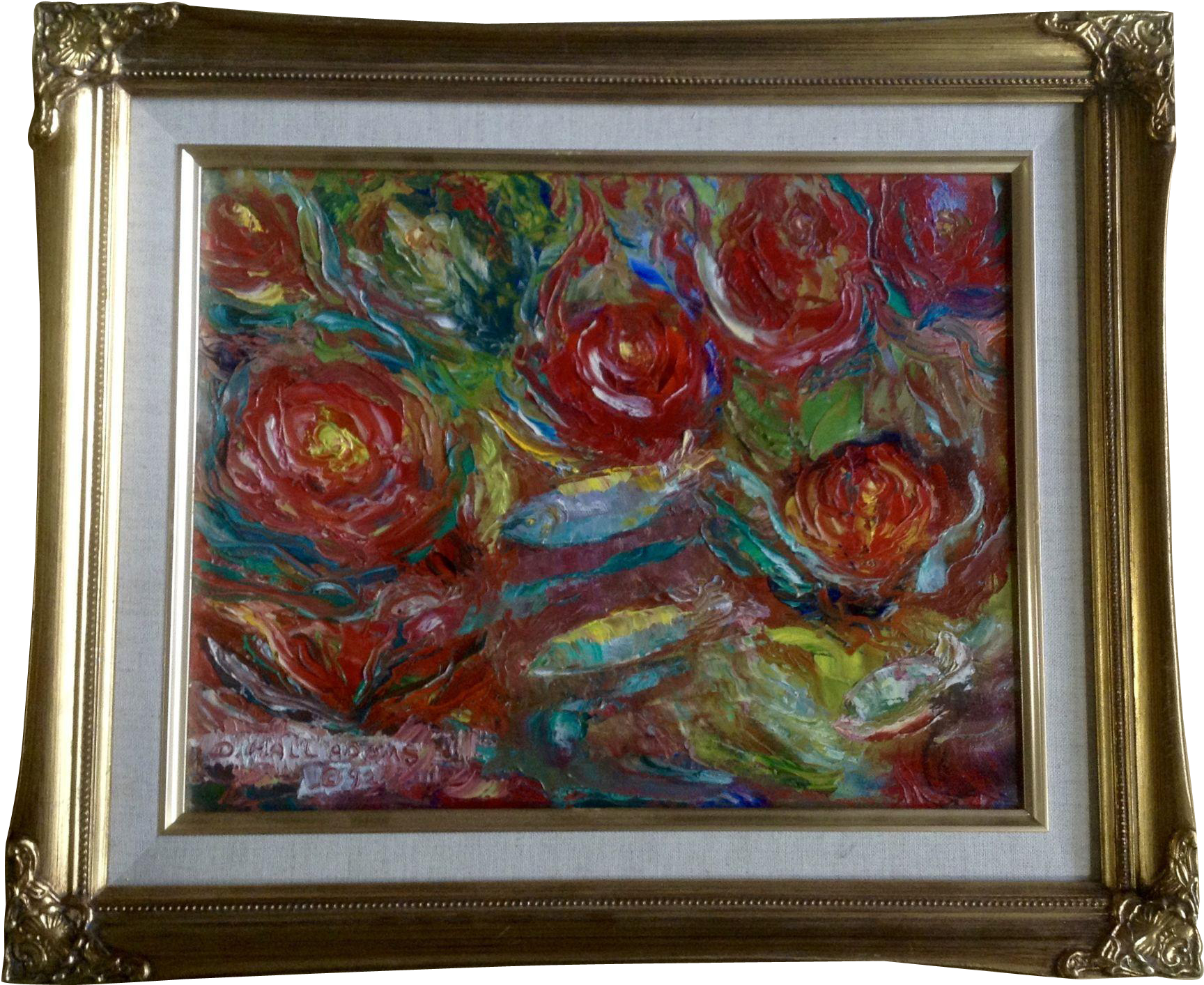 Dorothy Hall Adams, Roses And Fish Palette Knife Impressionistic - Picture Frame (1727x1727), Png Download