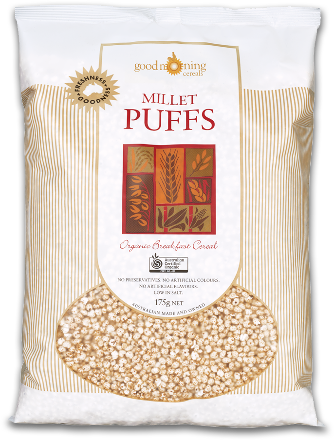 Puffs Millet, 175g, Organic, Good Morning Cereals - Good Morning Brown Rice Puffs (750x950), Png Download