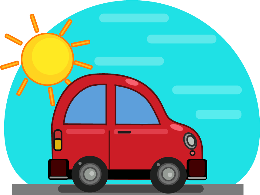 Cute Car And Sunshine Minimal Design - City Car (858x644), Png Download