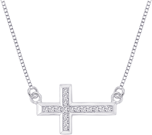 Channel Set Diamond Sideways Cross Pendant - Necklace (570x570), Png Download