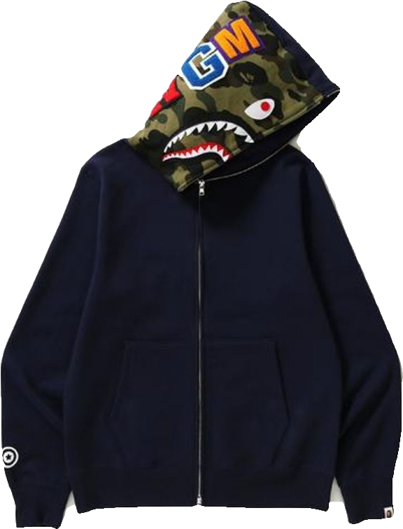 A Bathing Ape Shark Full Zip Hoodie - Bape Shark Hoodie Navy (1080x1080), Png Download