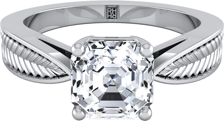 Classic 4 Prong Asscher Cut Diamond Engagement Ring - Diamond Engagement Rings Emerald Cut Yellow Gold (1200x1200), Png Download
