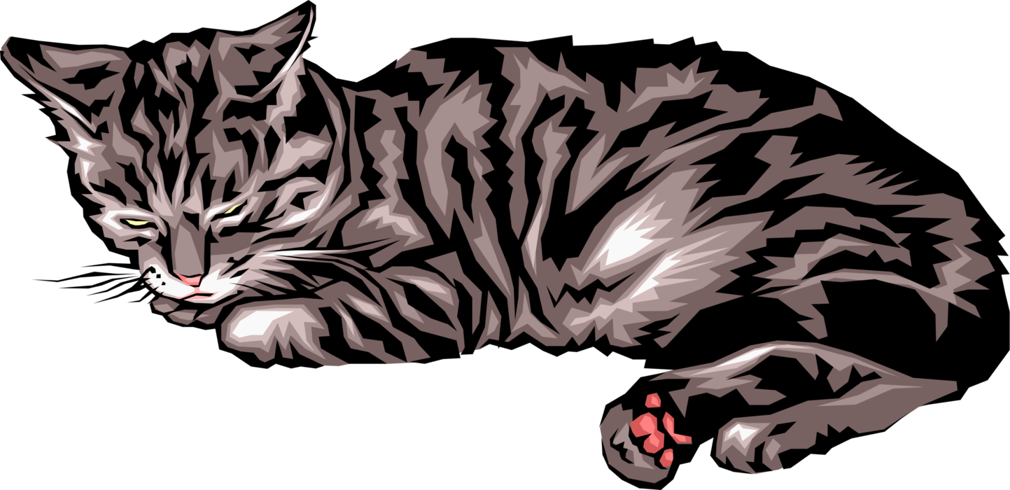 Vector Illustration Of Small Carnivore Domesticated - Cat Sleeping Side View (1443x700), Png Download