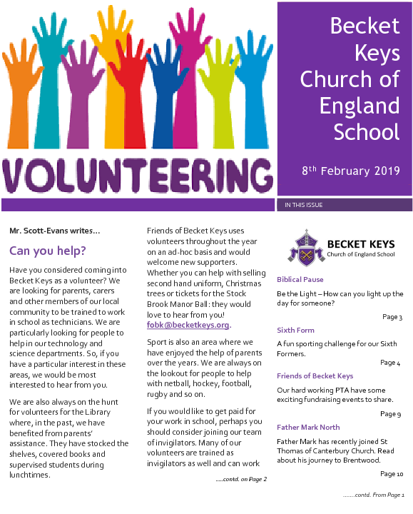 2019 02 08 - Becket Keys Church Of England School (612x792), Png Download