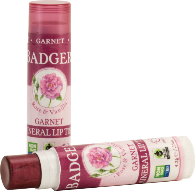 Badger Rose & Vanilla Garnet Mineral Lip Balm Tinted - Badger Balm Mineral Lip Tint Swatches (640x629), Png Download