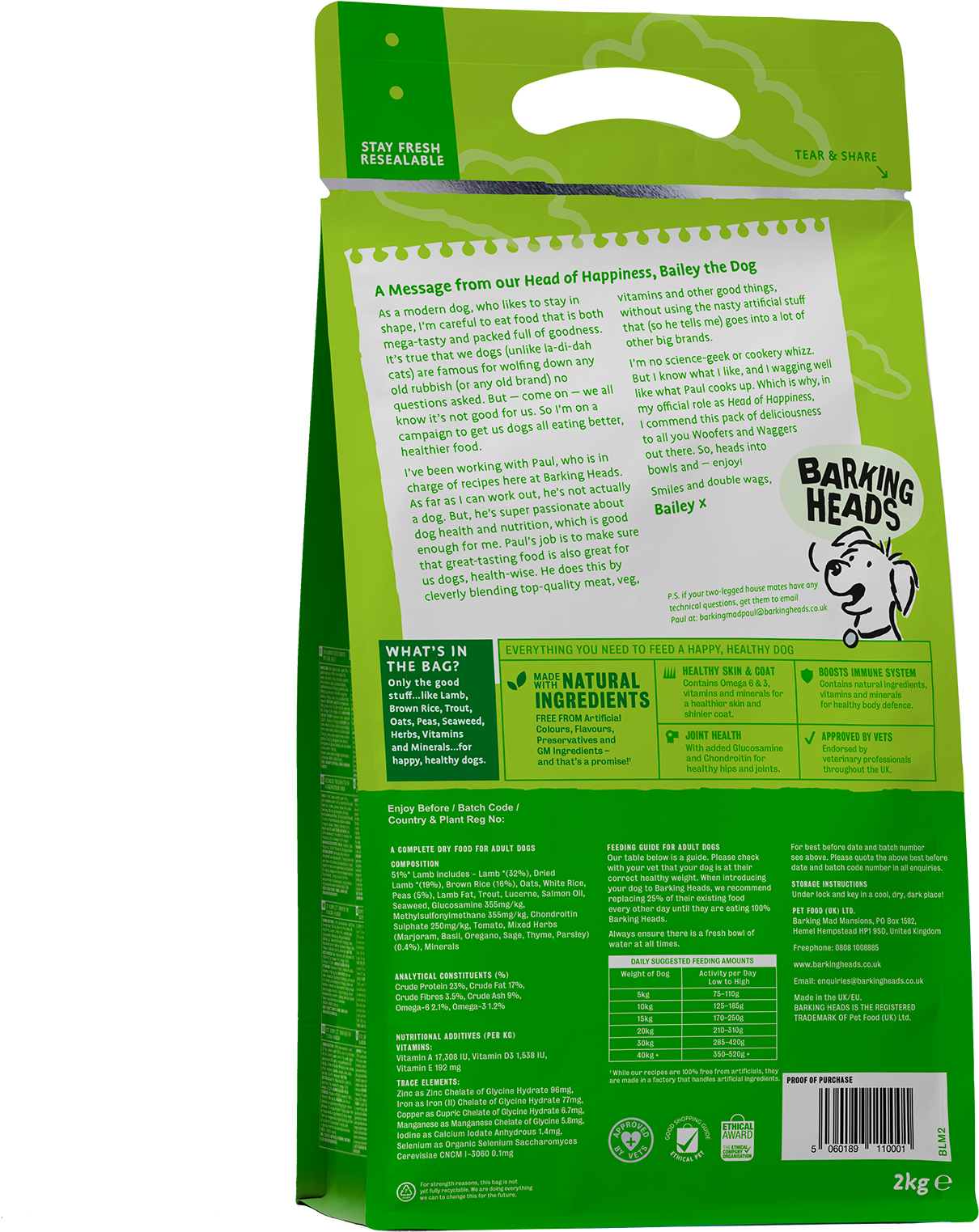 Barking Heads Chop Lickin' Lamb Back Of Pack - Barking Heads (2000x2000), Png Download