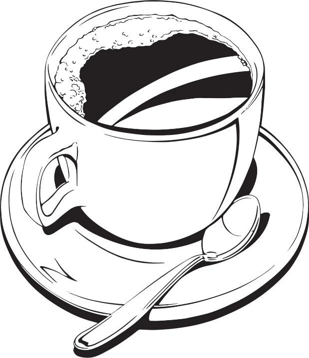 Vector Swirl Clipart Coffee - Drawing Of Coffee Black And White (619x719), Png Download