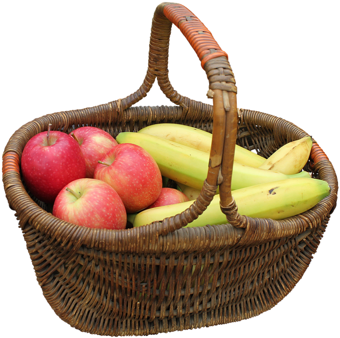 Basket, Hand Basket, Fruit, Bananas, Yellow, Fruits - Keranjang Buah (800x720), Png Download