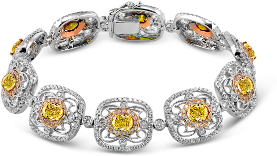 18k Tri Color Yellow And White Diamond Bracelet - Bracelet (660x660), Png Download