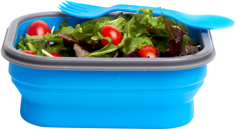 Blue Small Collapsible Lunch Box With Spork Filled - Tempat Makan Silicon (1024x1024), Png Download