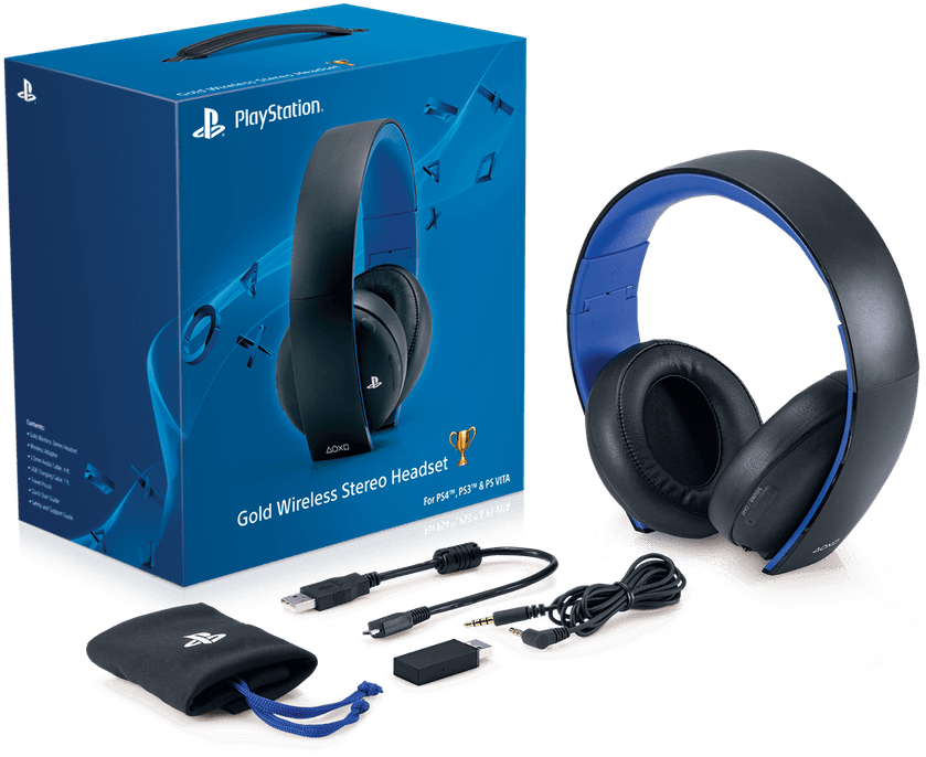 Headset Gold Wireless Stereo Ps4 Ps3 (1000x741), Png Download
