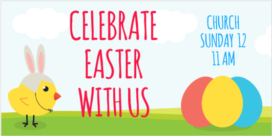 Celebrate Easter With Us Vinyl Church Banner - Cartoon (560x560), Png Download