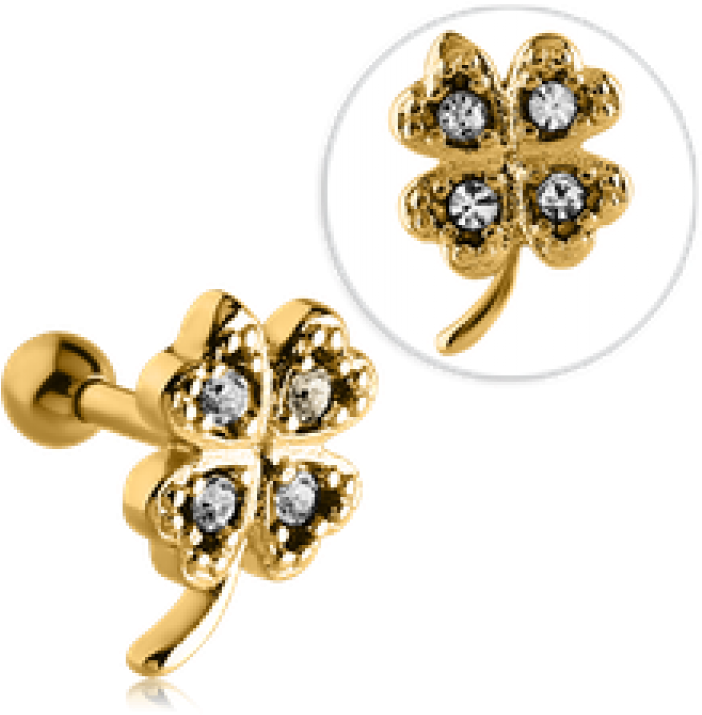 Gold Plate White Crystals Clover - Earrings (800x800), Png Download