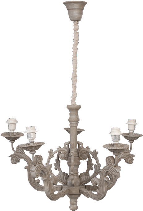 French Vintage Grey Carved Detail Hanging Lamp - Chandelier (750x750), Png Download