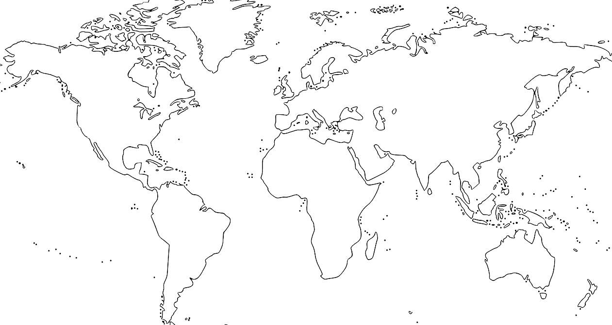 Carte Monde Vierge Png - Black And White World Map Outline (1261x671), Png Download