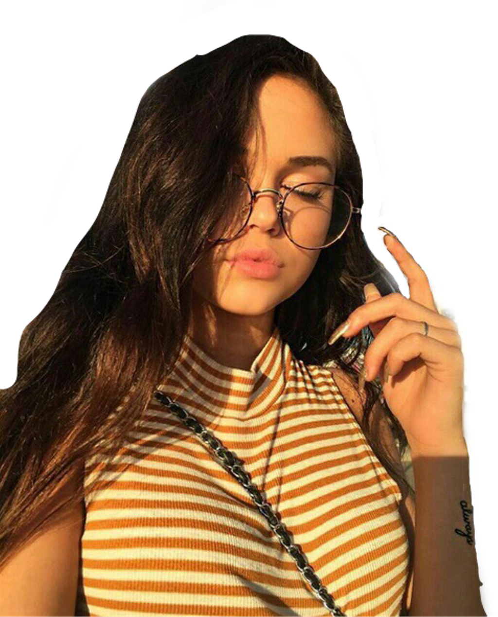 #aesthetic #girl #yellow #cute #glasses #nichememe - Golden Hour Tumblr Girl (1024x1267), Png Download