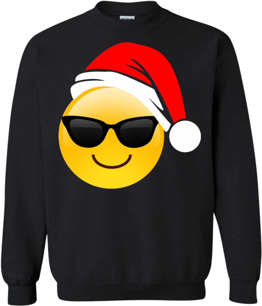 Emoji Christmas Shirt Cool Sunglasses Santa Hat Family - Predator Ugly Christmas Sweater (1060x1060), Png Download