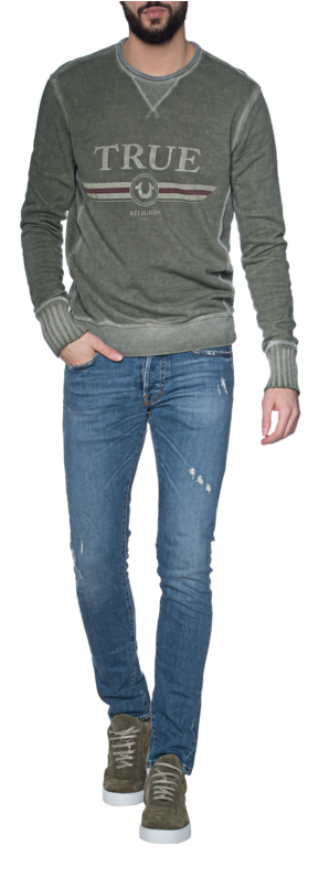 True Religionacid Wash Logo Print Olive // Sweater - Hoodie (618x794), Png Download