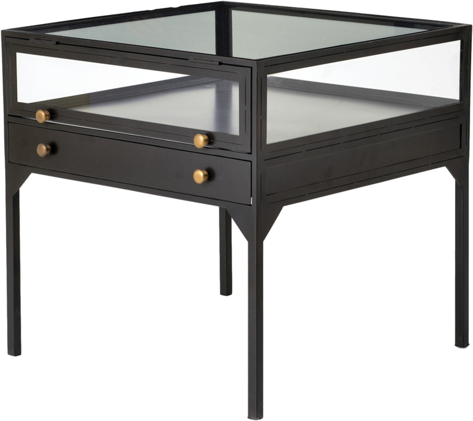 Shadowbox End Table - Metal And Glass Industrial Side Table (2133x2133), Png Download